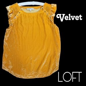 LOFT golden mustard velvet loose fit ruffle shoulder blouse